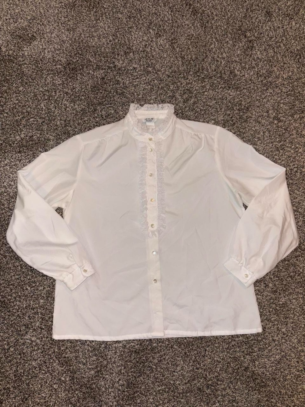 Vintage 80s Ruffle Lace Blouse Button Up Victorian Style